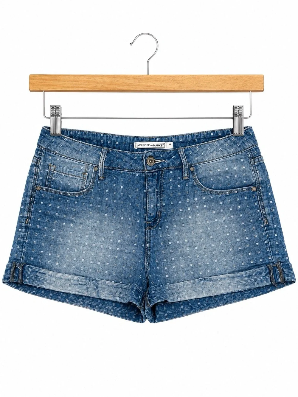Melrose and Market Blue Denim Polka-Dot Roll Cuff Shorts